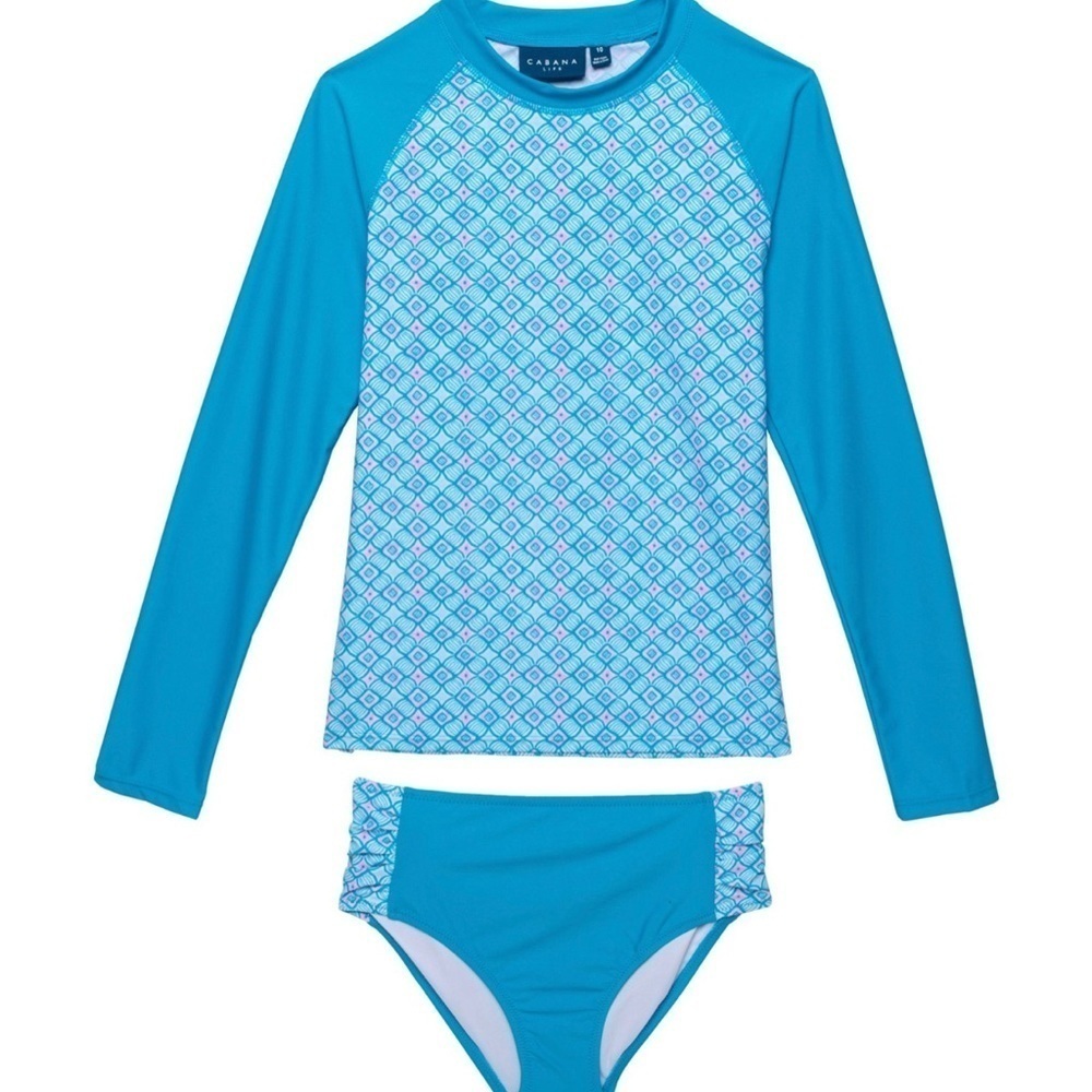 NEW Cabana Life | Girls Printed Rash Guard and Bikini Bottoms Set - UPF 50+ Sz 4